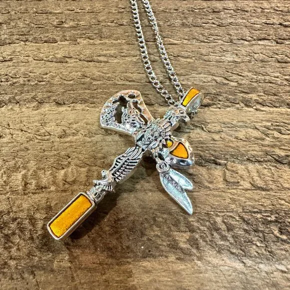 Navajo Style Indian Eagle Necklace With Mixed Metals On Adjustable 18 Inch Chain - Picture 3 of 6